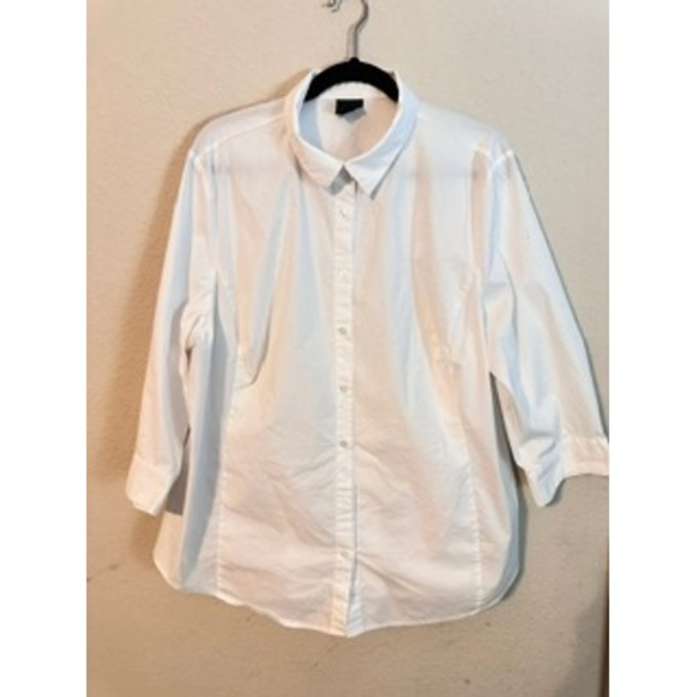 Worthington Button Down Shirt Women 2X White Excellent 3/4 Sleeve Collared